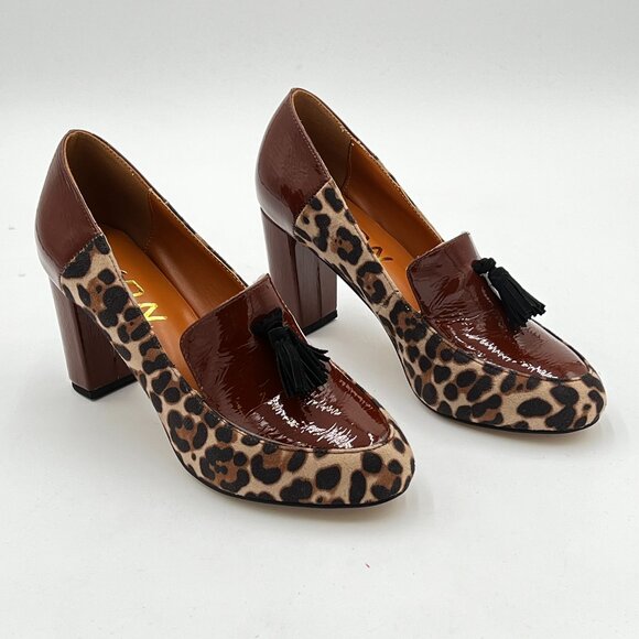Shoes - YDN Brown Block High Heel Fringed Pumps Round Toe, Slip On Dress Loafers Tassel
